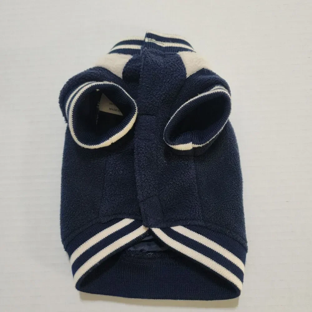 Woolrich Dog Varsity Fleece Jacket Football Warm Lined Blue White XS or XXS